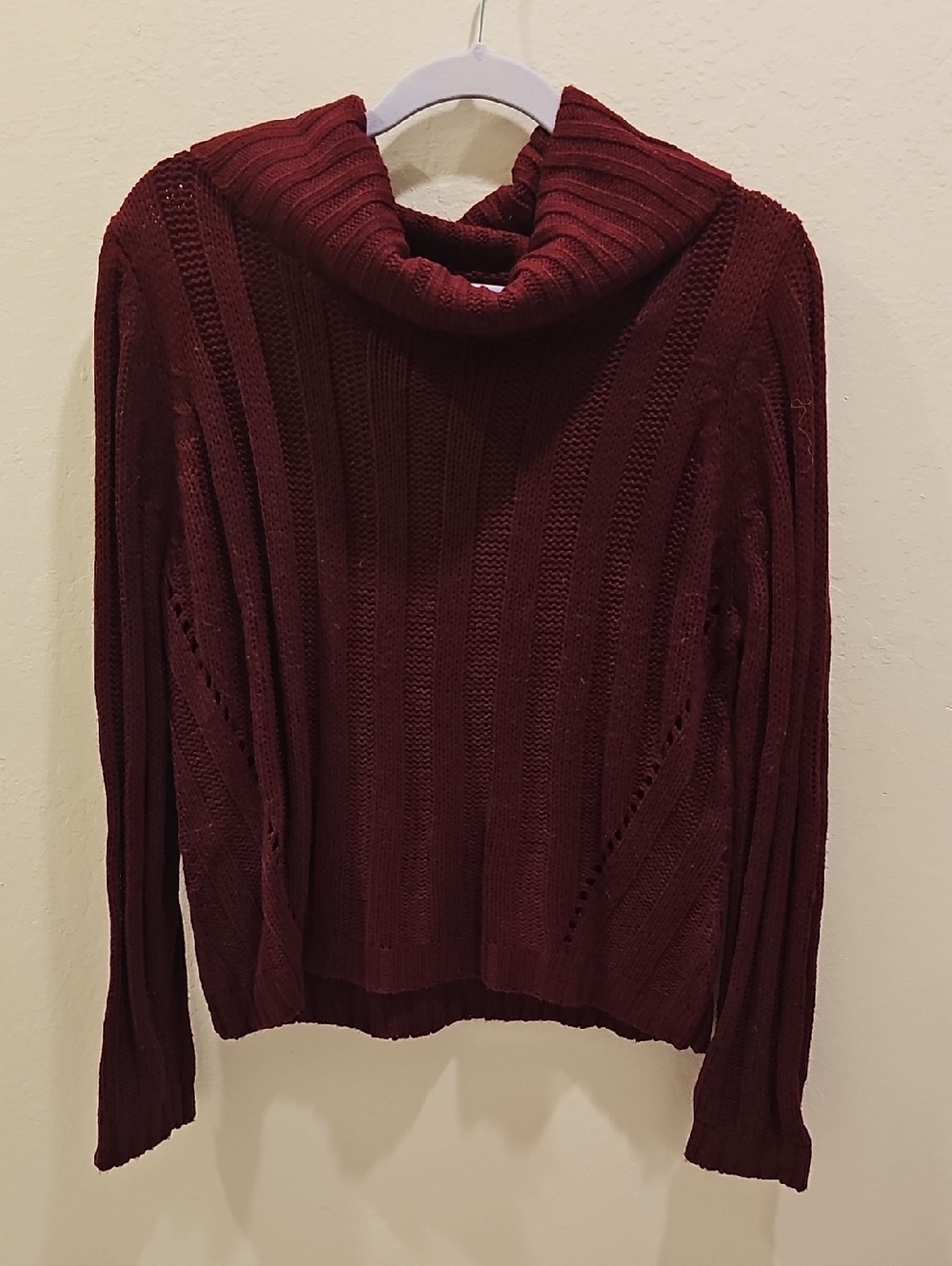 Hooked Up by IOT Burgundy Cowl Neck Ribbed Sweater